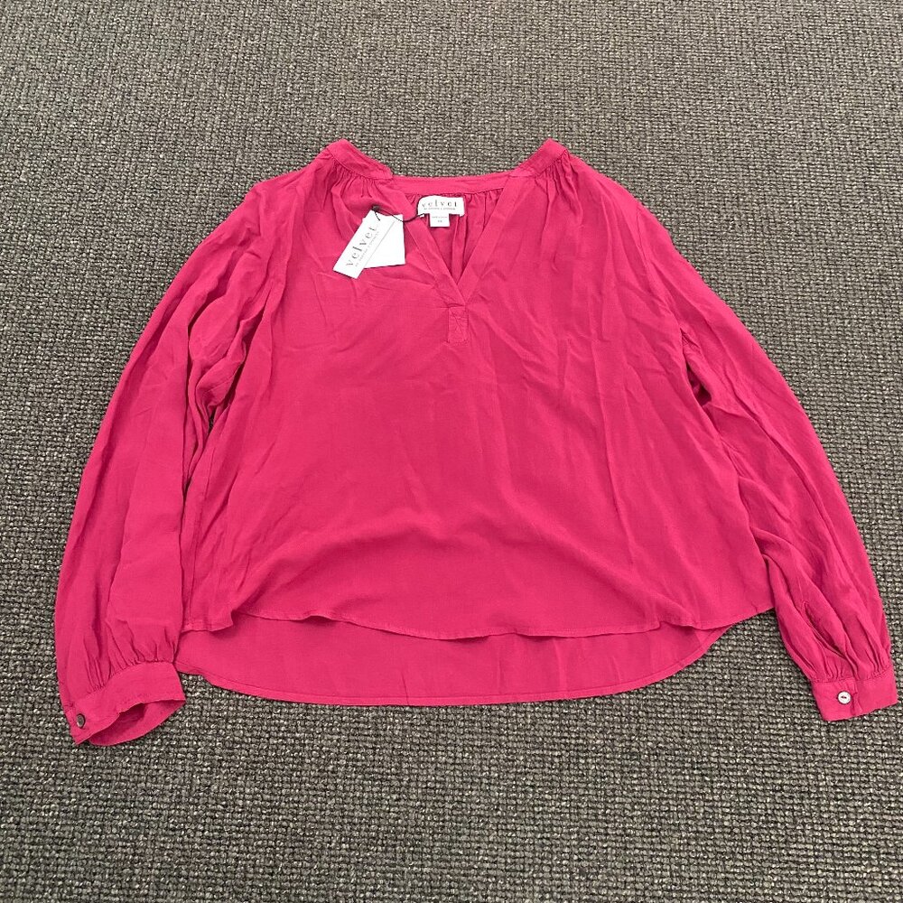 NWT! Dark Red/Rose Velvet Womens Long Sleeve Top / Size XS / 21 Inches Across
